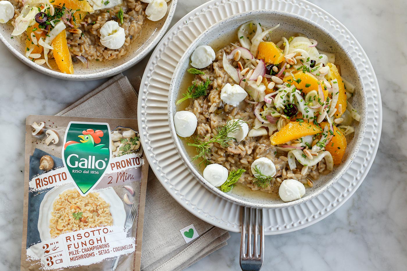 Rezept für Risotto Funghi mit Büffelmozzarella und Orangen-Fenchel-Salat