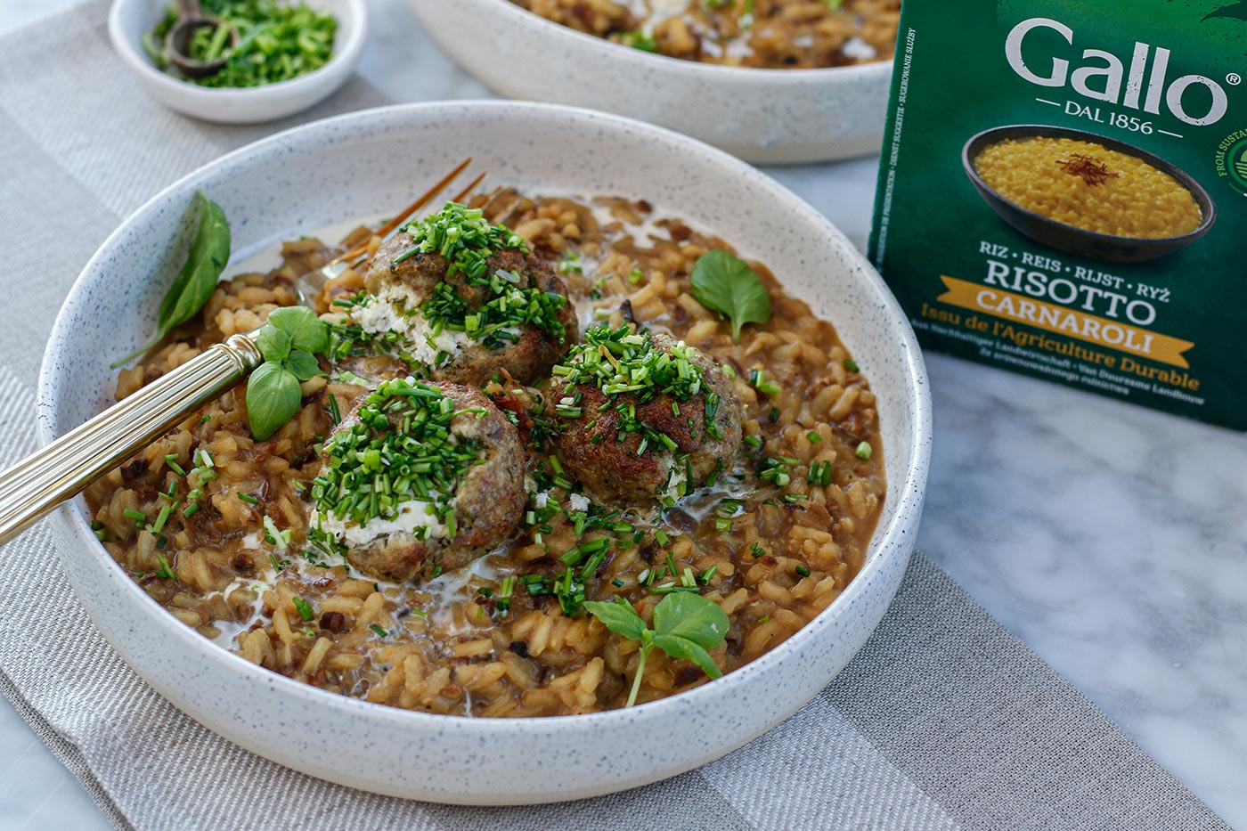 Steinpilz-Risotto mit Ricotta-Kräuter-Polpette